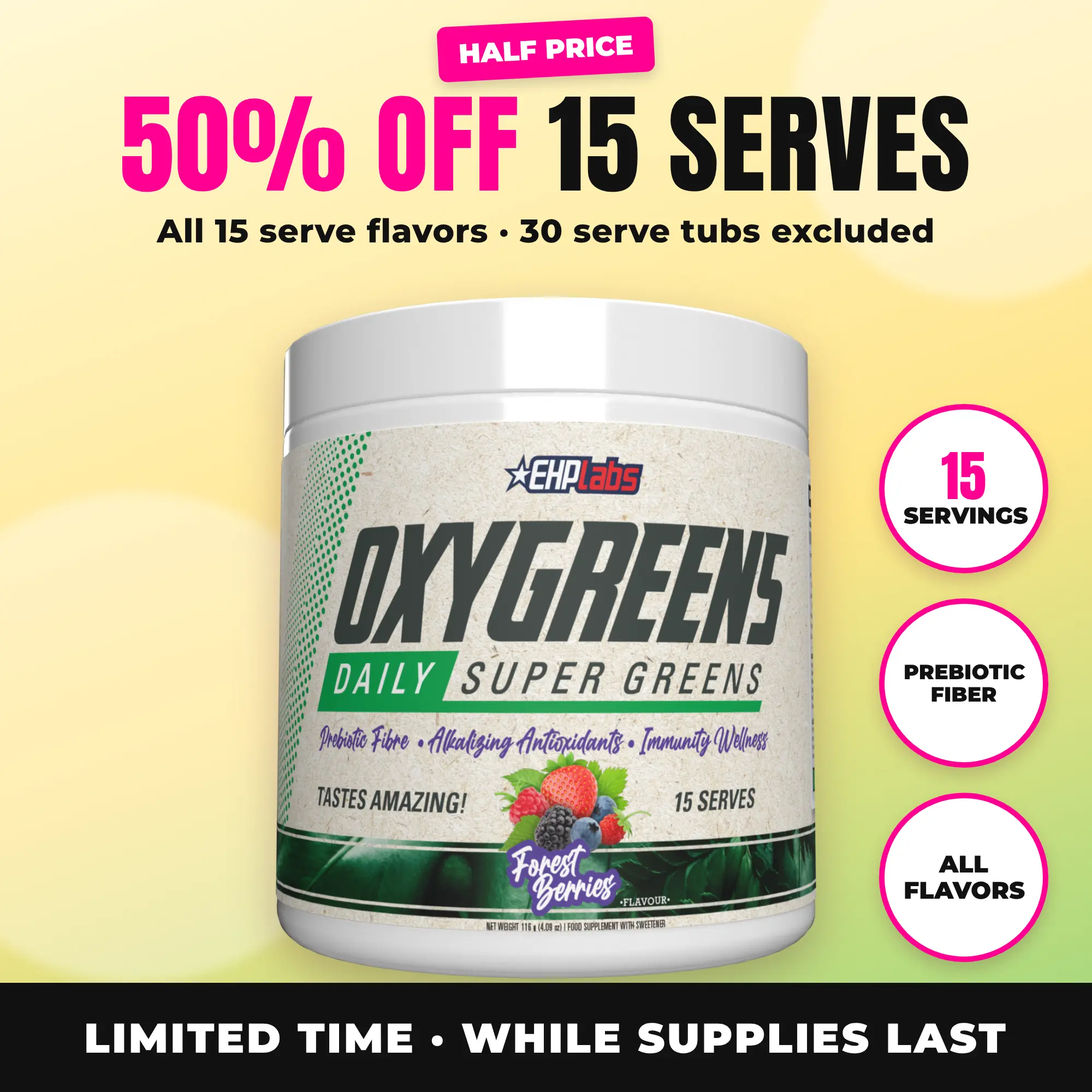 OxyGreens Super Greens Powder - Digestion & Gut Health Support - Spirulina, Barley Grass & Spinach with Prebiotic Fiber & Enzymes - Vegan & Gluten-Free - Daily Greens Drink for Adults