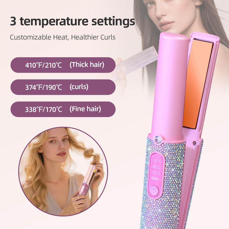 Cordless curling irons and flat iron, Portable straightener iron for Travel, Mini 5000mAh Hair Styling Tool, Heats Up in 30 Seconds to 410°F, Diamond Design, Hair Styling Tool for Women and Teen Girls, Trendy Stuff, Perfect Valentine’s Day Gift for Girls