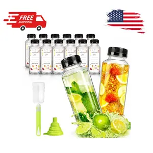 12pcs 12oz Plastic Juice Bottles, Reusable Juice Containers with Black Tamper Proof Lids