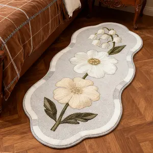 Modern Creative Floral Print Carpet, Foldable Washable Non-Slip Plush Rug, Floral Pattern Rug, Living Room Bedroom Casual Decor
