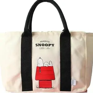 MINISO Snoopy Series Travel Storage Bag Canvas Tote Bag for Shopping & Gifting with Cute Cartoon Design Ideal for Everyday Use