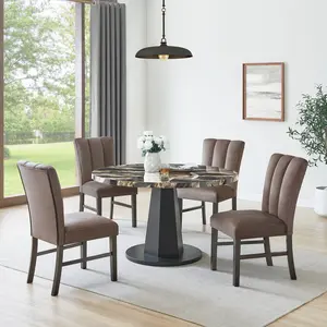 Roundhill Furniture Cavira 5-Piece Modern Dining Set, Faux Marble Dining Table with Four Upholstered Chairs