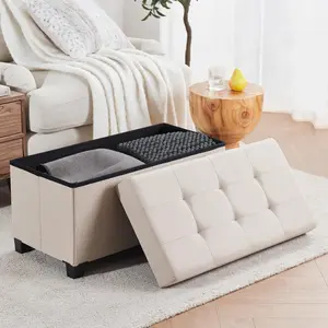 Ornavo Home 30 Inch Storage Ottoman, Large Storage Bench, Ottoman with Storage with Legs, Foot Rest Stool, Bedroom Bench - Beige