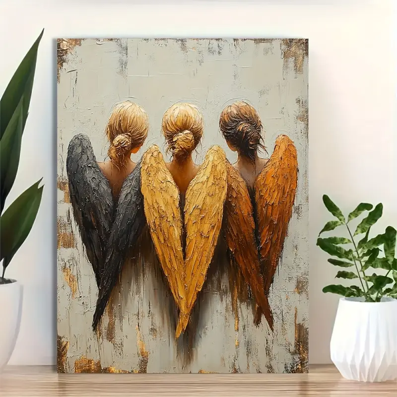 1 Piece, [2D Flat] with Frame, 30.48x 40.64cm 3 Angel Canvas Print, Guardian Angel Wall Art, Angel Sketch, Angel Painting, Angel Home Decoration, Ultra-Wide Wall Art, 2D Flat, Suitable for Room Decoration, Home Decoration, Spiritual Decoration, Durable Wa