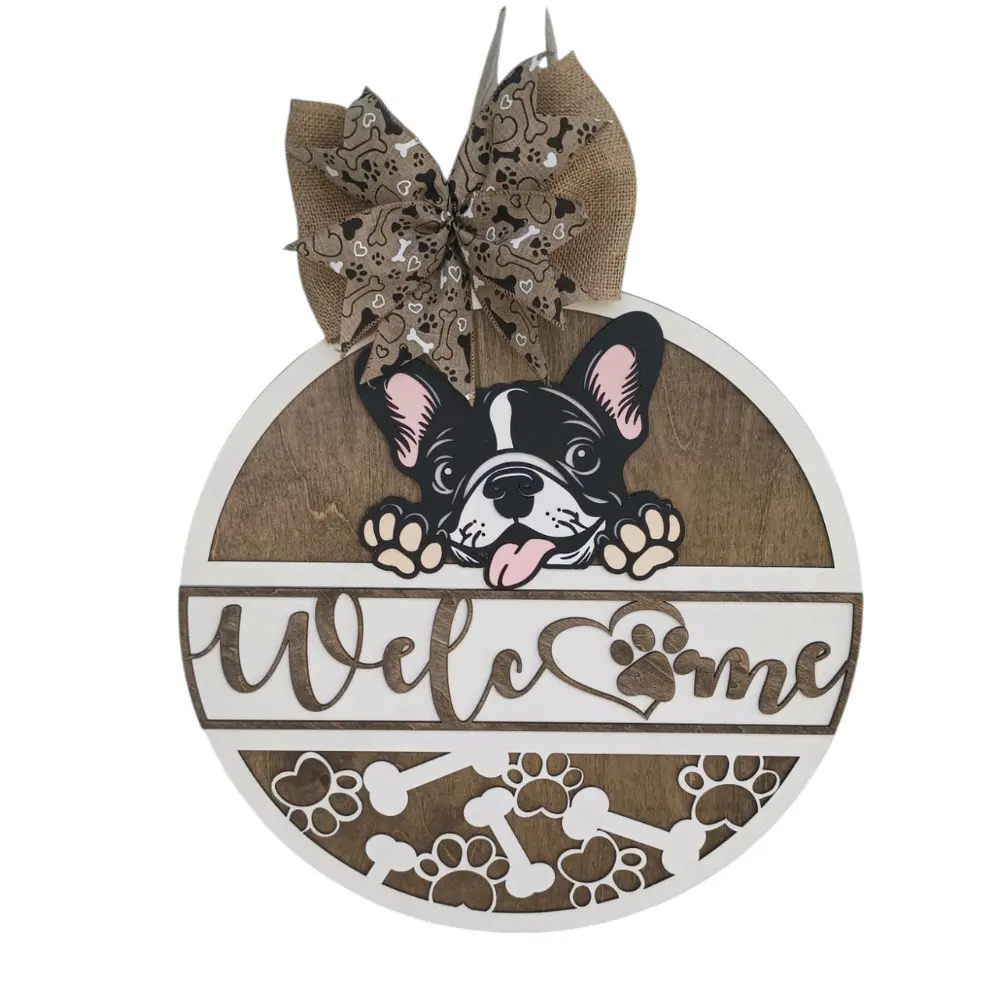 French Bulldog Door Hanger – Dog Welcome Sign for Front Door Decor