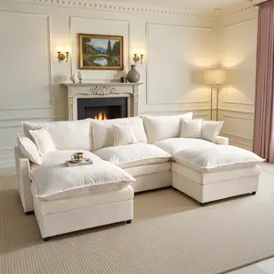 ALTRIGUS 108" U Shaped Couch, Modular Sectional Sofa, 3-Seater Chenille Comfy Cloud Couch, Set of Modular Pieces with Movable Ottoman, Deep Seat Couches for Living Room,Bedroom and Apartment