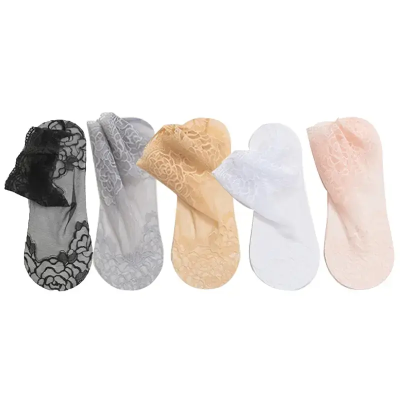5 Pairs Women's Sock Lace Floral Trim Boat Socks Hidden Socks Fashion Invisible Lace Ankle Socks Women Low Cut Socks Cotton Socks Comfortable Fabric