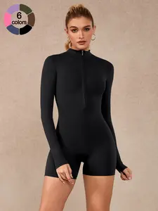 Women's Fashion Sportswear Long Sleeve Hooded Half-Zip Yoga, Athletic Style Activewear, Breathable Tight-Fitting Gym Training Running Cycling Set, Sportswear For Gym