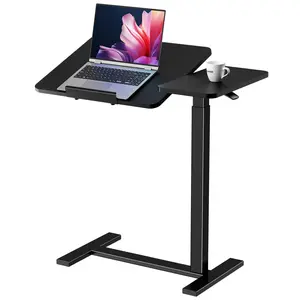 Overbed Bedside Table Adjustable with Wheels, Mobile Standing Stand Up Rolling Laptop PC Desks with Tilting Top Height Tray Side Computer Workstation for Bedroom om Hospital Home Use