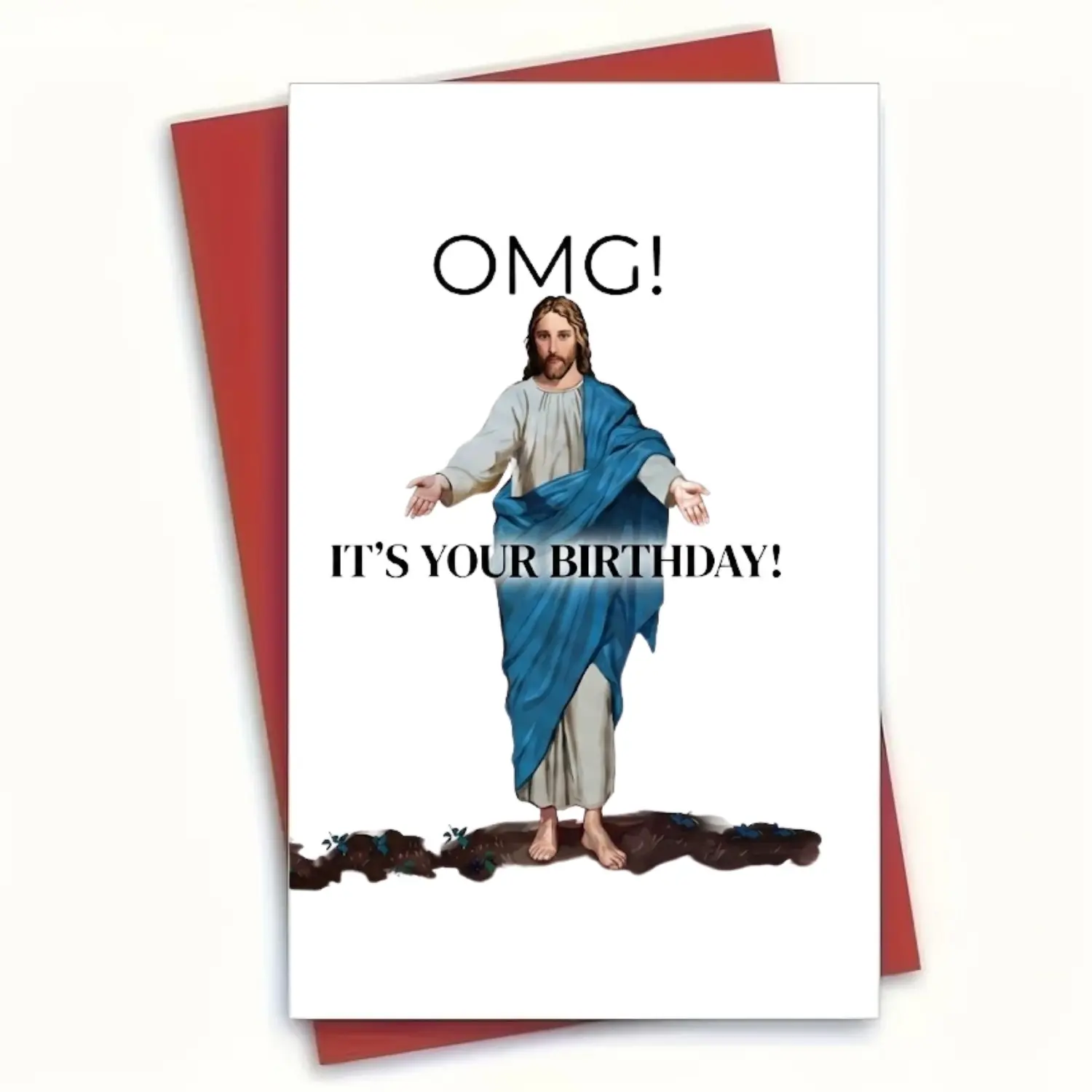 🎁 Hilarious Jesus Walking Birthday Card - OMG It's Your Birthday! Funny Christian Humor Gift for Best Friends and Family - Premium 350GSM Glossy 5x7 Inch Large Greeting Card with Red Envelope Included - Perfect Viral TikTok Birthday Surprise! 🎂