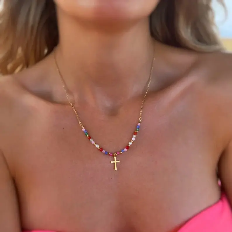Necklace for Women 14K Gold/Silver Plated Adjustable Chain Trendy Religious Jewelry Gift Religious Cross Necklace Waterproof Hypoallergenic Polynesian style necklace  clavicular necklace