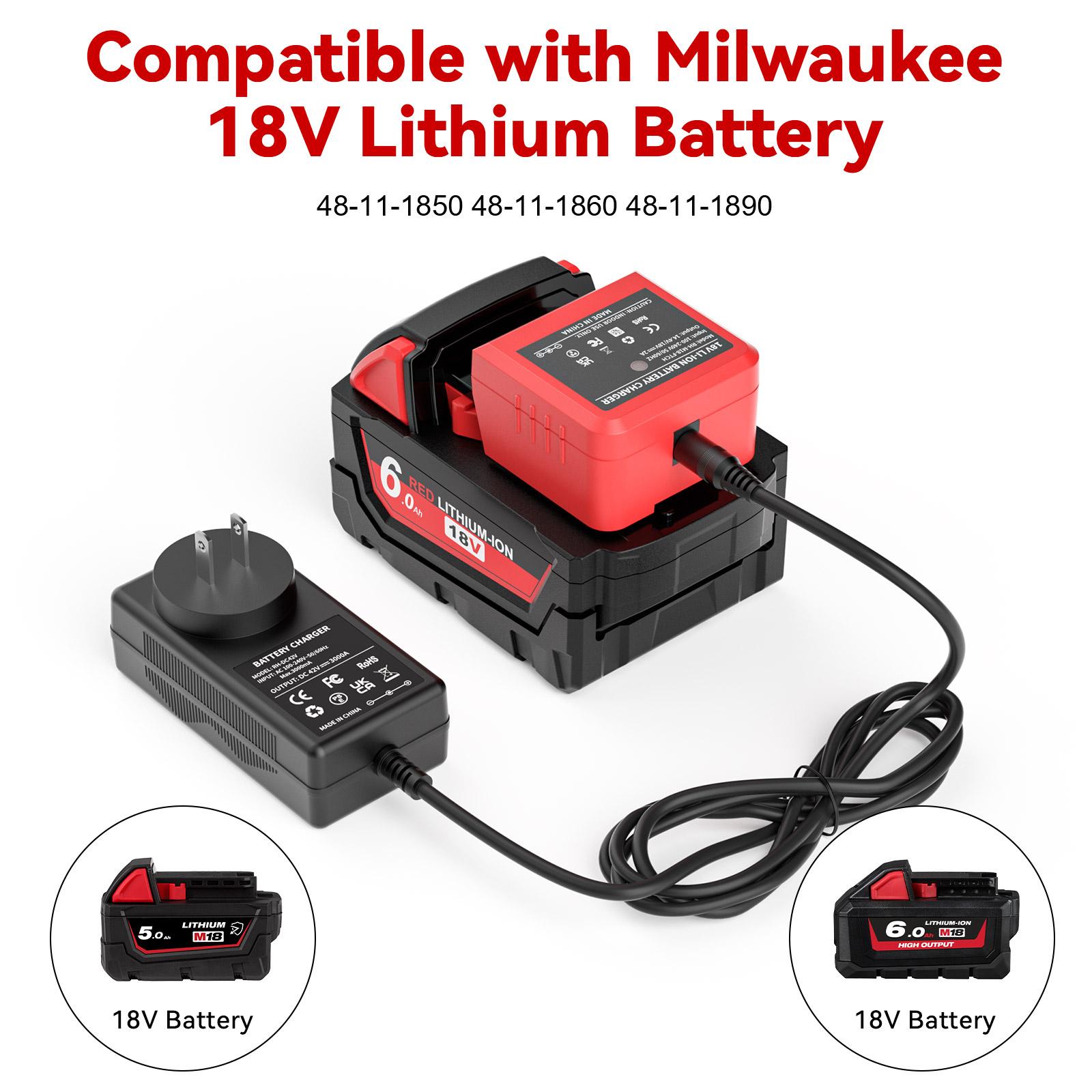 Charger Replacement for Milwaukee Battery Charger Compatible with Milwaukee 18V Max Lithium Battery 100-240V Charger 48-59-1808 48-59-1802 48-59-1807