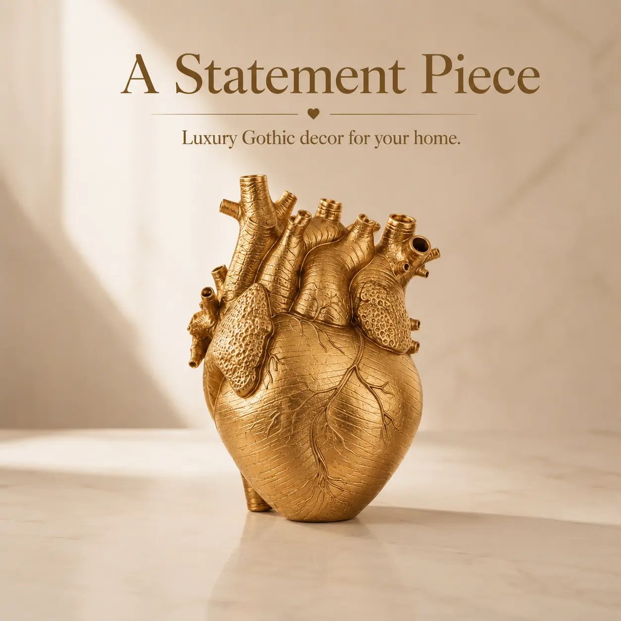 Modern Gothic Anatomical Heart Sculpture Vase - Gold Resin Decorative Ornament, Dark Romance Luxury Accent for Bedroom Shelf, Creative Modern Style Wedding Gift (Home Decor Statue)