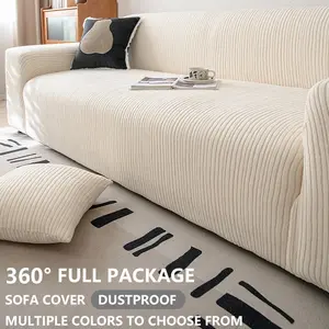 1pc Cream Style Striped Sofa Cover. Soft, Non-slip, and Comfortable High Elasticity Slipcover. Pet-friendly, Machine Washable, and Hand Washable. Fits 1/2/3/4 Seater Sofas. Elegant Home Decor for Bedroom and Living Room. Dustproof Sofa Slipcover