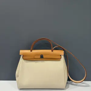 Pre-owned HERMÈS Leather tote bags Hermes Herbag 31 Toile Negonda 14 Beige 21 Natural Sable (dh010726h9)