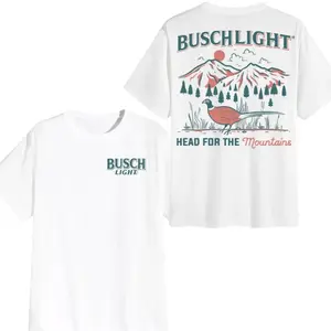 [Busch Light] Pheasant Hunting Mountain Graphic T-Shirt, Retro Outdoor Bird Design for Hunters & Wildlife Fans, Ideal for Hunting Season, Camping & Rustic Trips 4F