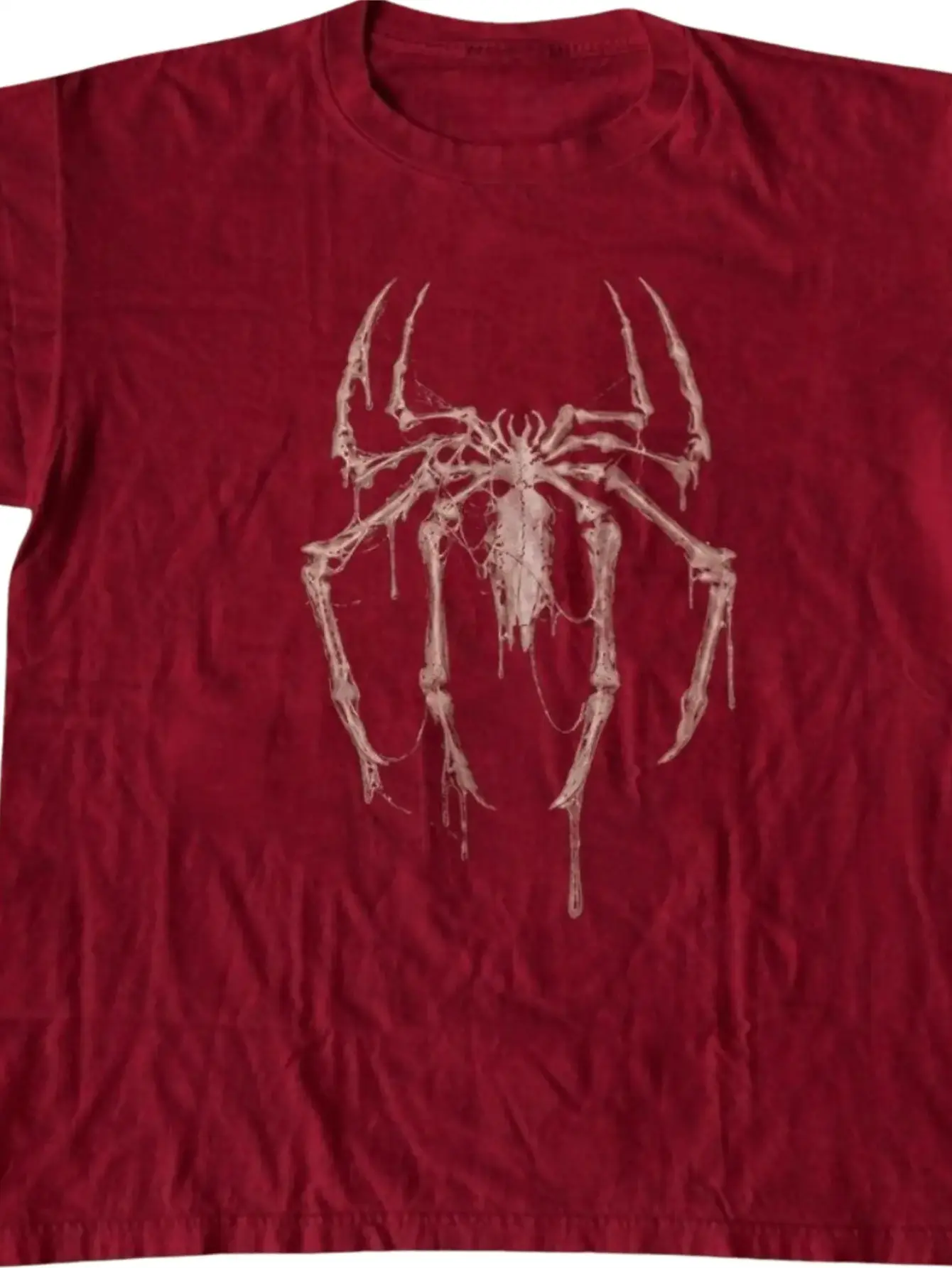 Burgundy Spider Graphic Goth Style Cotton Blend Men's Graphic T-Shirt, Casual Short Sleeve Crew Neck Tee for Summer Streetwear