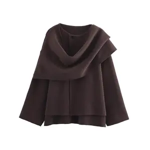 Women's Autumn New Asymmetric Scarf Short Loose Knitted Coat Jacket Knitwear Womenswear