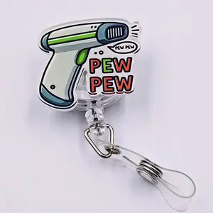2D Non-3D Fun Pew Pew Thermometer Shape Retractable Clip, Adjustable ID Holder, Medical Staff Gift, Doctor Rn Lpn Badge Card Stand