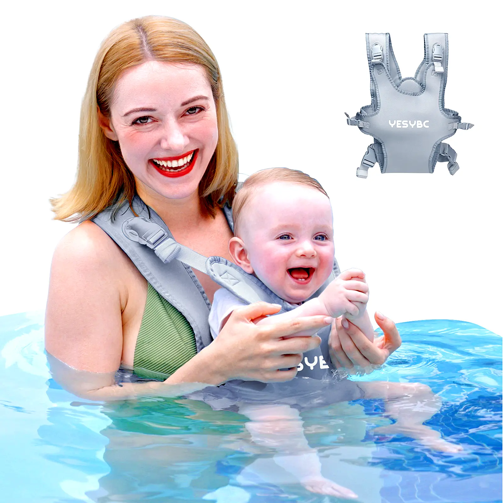 Baby Carrier, Dual-Use Adjustable Baby Sling Support Infant Chest Holder for Newborn to Toddler 13-33 lbs Swimming Pool Beach Land FathersDayGift (Grey)