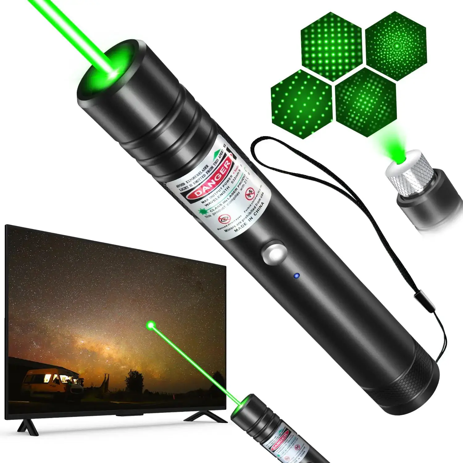 USB Rechargeable Cat Laser Toy - Low-Power Safe Aluminum Pointer with Universal Portable Light & Laser Heads, Interactive Wall Projection for Indoor/Outdoor Use