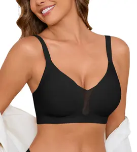 Deangelmon Bras for Women No Underwire Seamless Bras Full Coverage Push Up Bra Deep V Mesh Bralettes