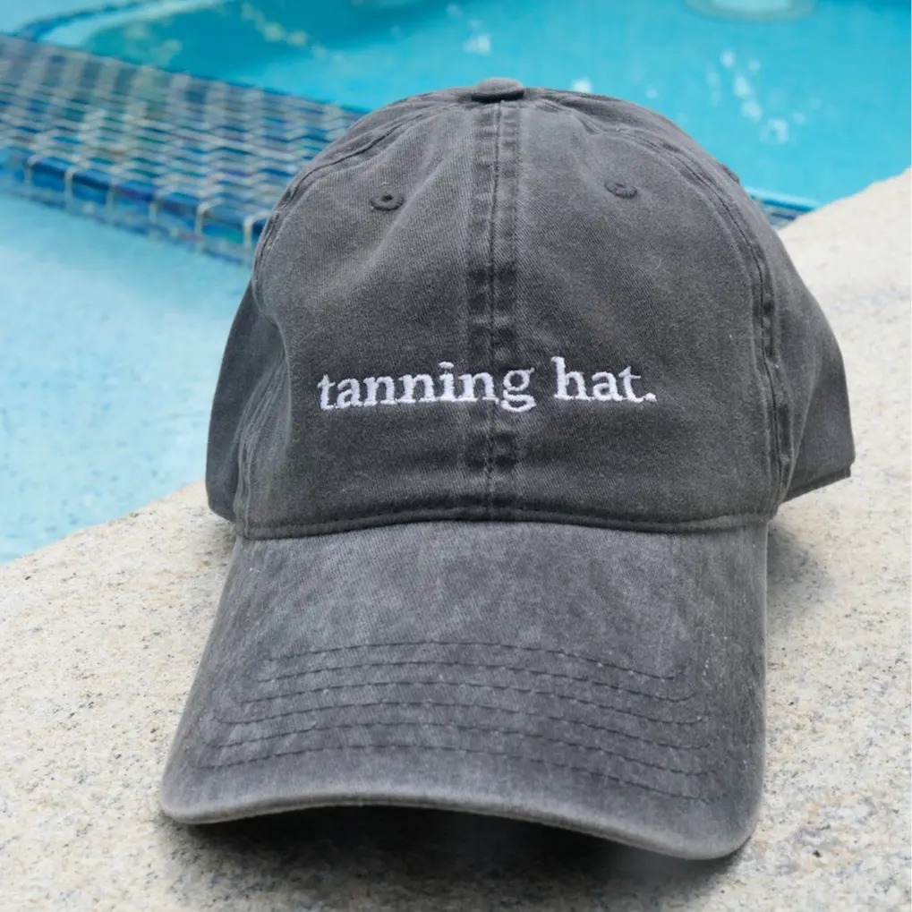 Embroidered Tanning Hat- vintage dyed charcoal dad cap style