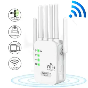 WiFi Extender Signal Booster 1200Mbps  with 6 High-Gain Antennas, Dual Band 5GHz & 2.4GHz Wireless Repeater, Ethernet Port, Up to 1500ft Coverage, Supports Multiple Devices for Home Network