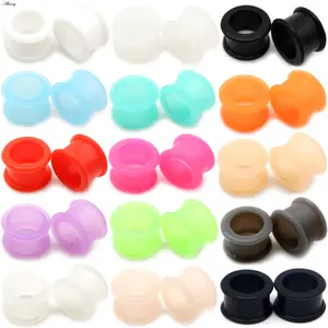 1 Pair Ear plugs  piercing Thin Silicone Flexible Body Jewlery Gauges 3-25mm Skin Tunnel Plugs Skin Hollow Ear Plug