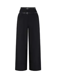 Plus Size Wide Leg Pants, High Waist Dual Belt Design, Tailored Fit, Slimming Effect, Perfect for Office, Casual, Evening Events