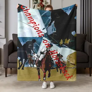 Majestic Polo Theme Blanket, American Vintage Flannel Throw for Home Leisure, Bedroom Decor, Sports Enthusiast Gift