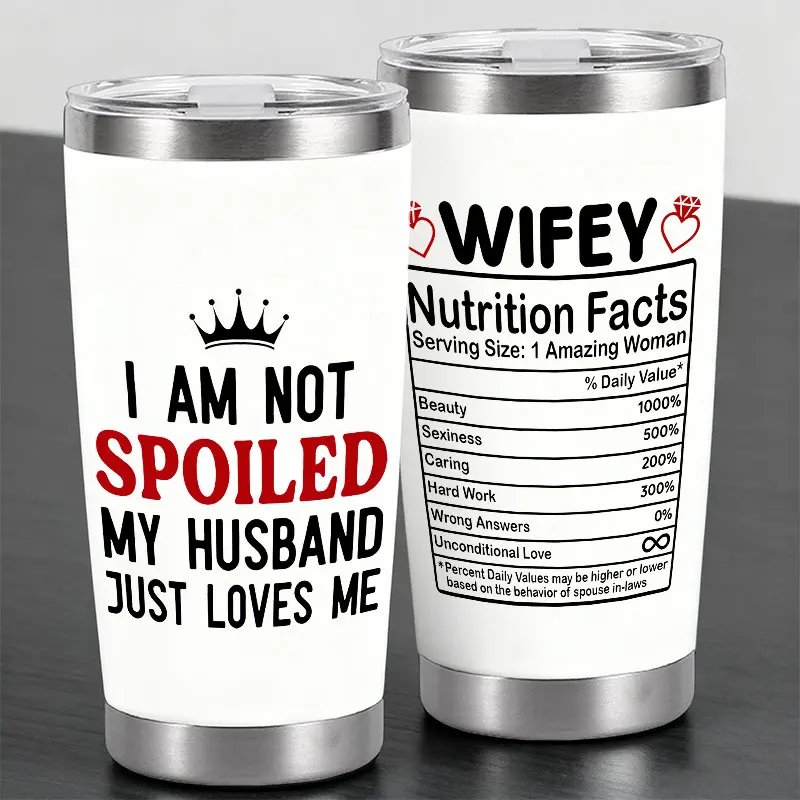 “Humor Wifey ”&Nutrition Facts Design 12oz Wine Tumbler with Lid,Stainless Steel Travel Mug, Double Wall Insulated Coffee Cup,Insulated Wine Glasses Travel Tumbler for Cold&Hot Drinks,Reusable Spill-Proof Design,Perfect Gift for Family and Friends