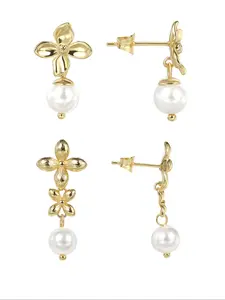 Faux Pearl Decor Flower Design Dangle Earrings Set, Elegant Jewelry for Women, Trendy All-match & Exquisite Jewelry for Birthday Gift