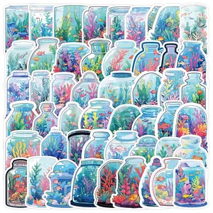 Cute Fish Tank Pattern Sticker, Self Adhesive Decor Paper, Decor Sticker for Gift Greeting Card Water Bottle Laptop Phone