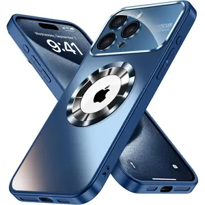 Titanium Color Magnetic for iPhone12 13 14 15 16 17 Pro Max Case MagSafe with Integraded Camera Cover Lens Protector Logo View Scratch Resistant Frosted Slim Protective Case