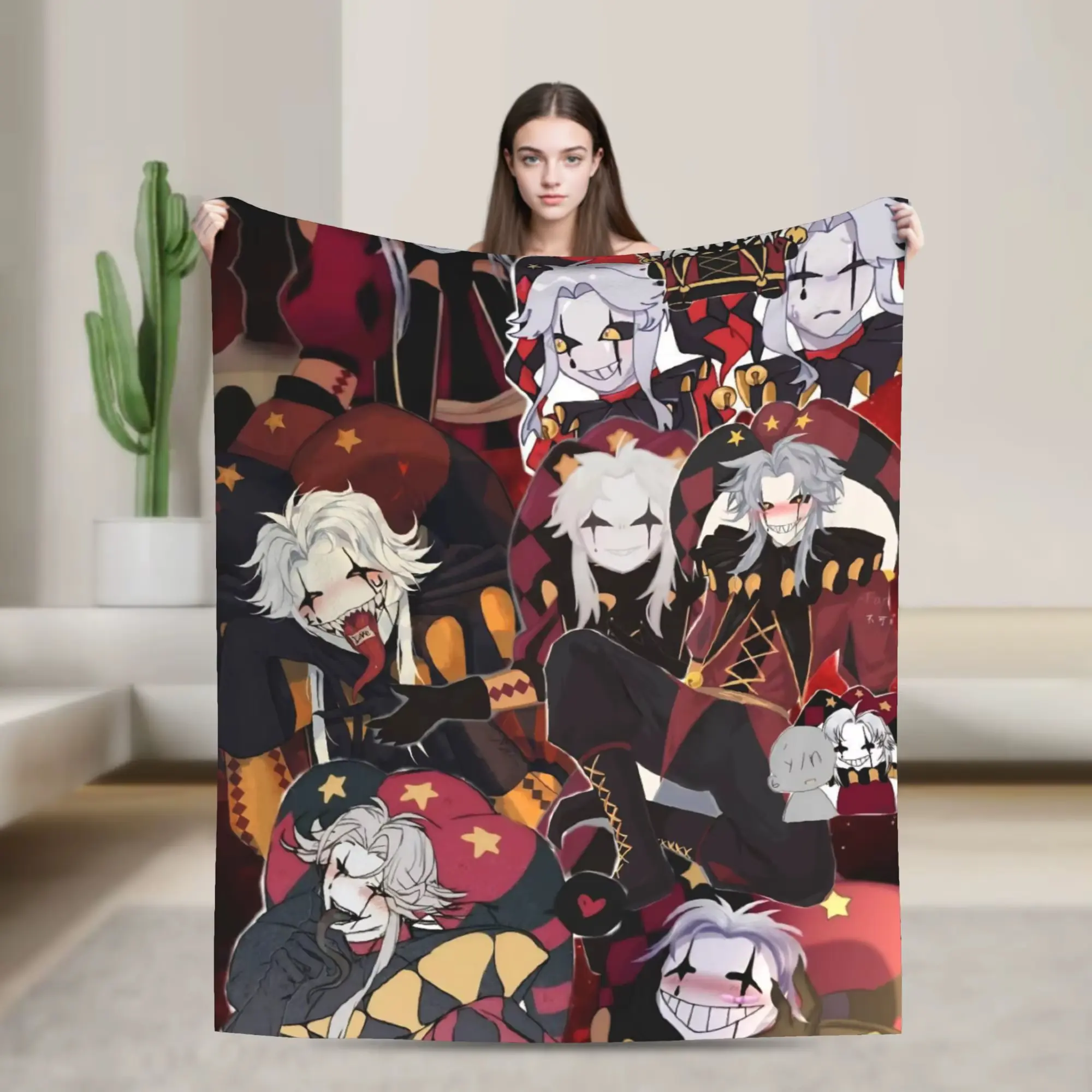Pierrot Freak Circus Plush Flannel Blanket, Soft Warm Throw for Bed Couch Chair, Customized Quality Bedding, Halloween Christmas Gift for All Ages