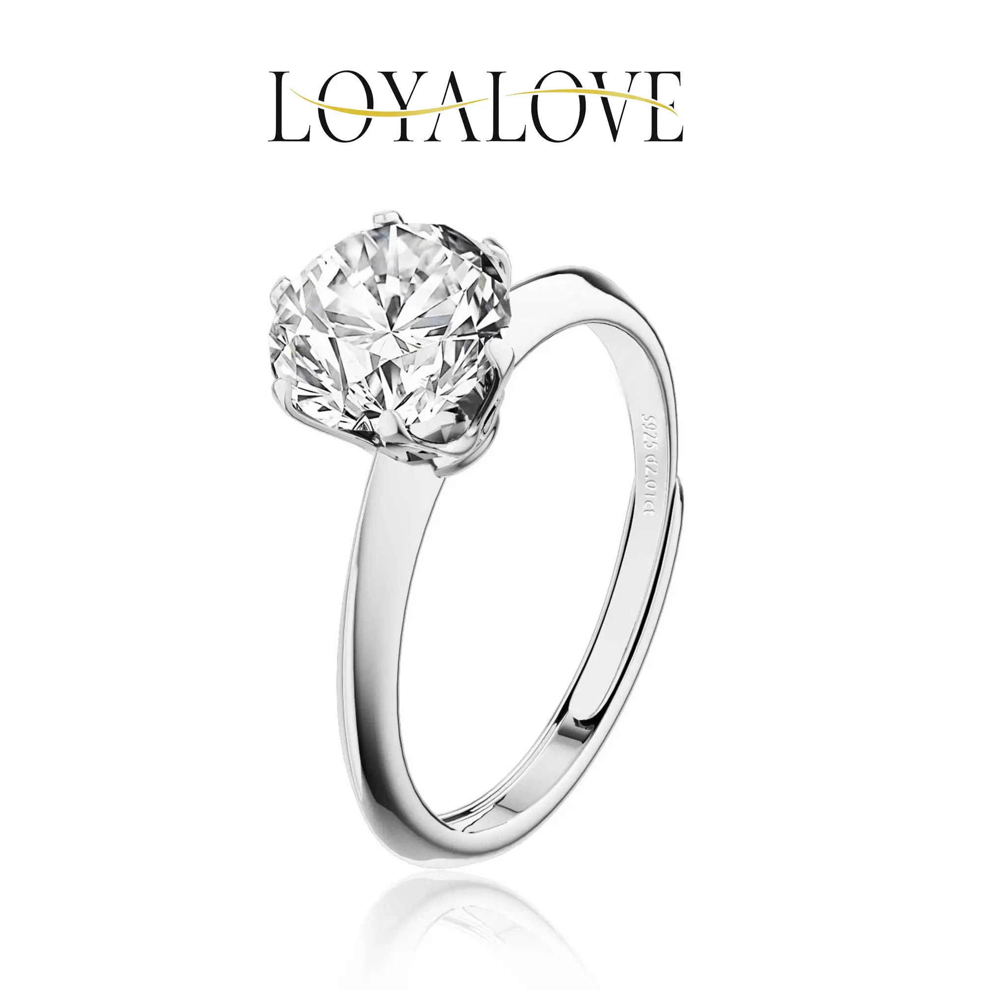 Loyalove S925 Round VVS Spring Sale Dessanite Classic Six-Prong Open & Adjustable Design Band Birthday Anniversary Mother's Day Gifts for women