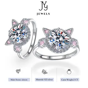 【JYJZZ159】S925 Silver Cute Pink Fashion Trend Opening Adjustable Ring.