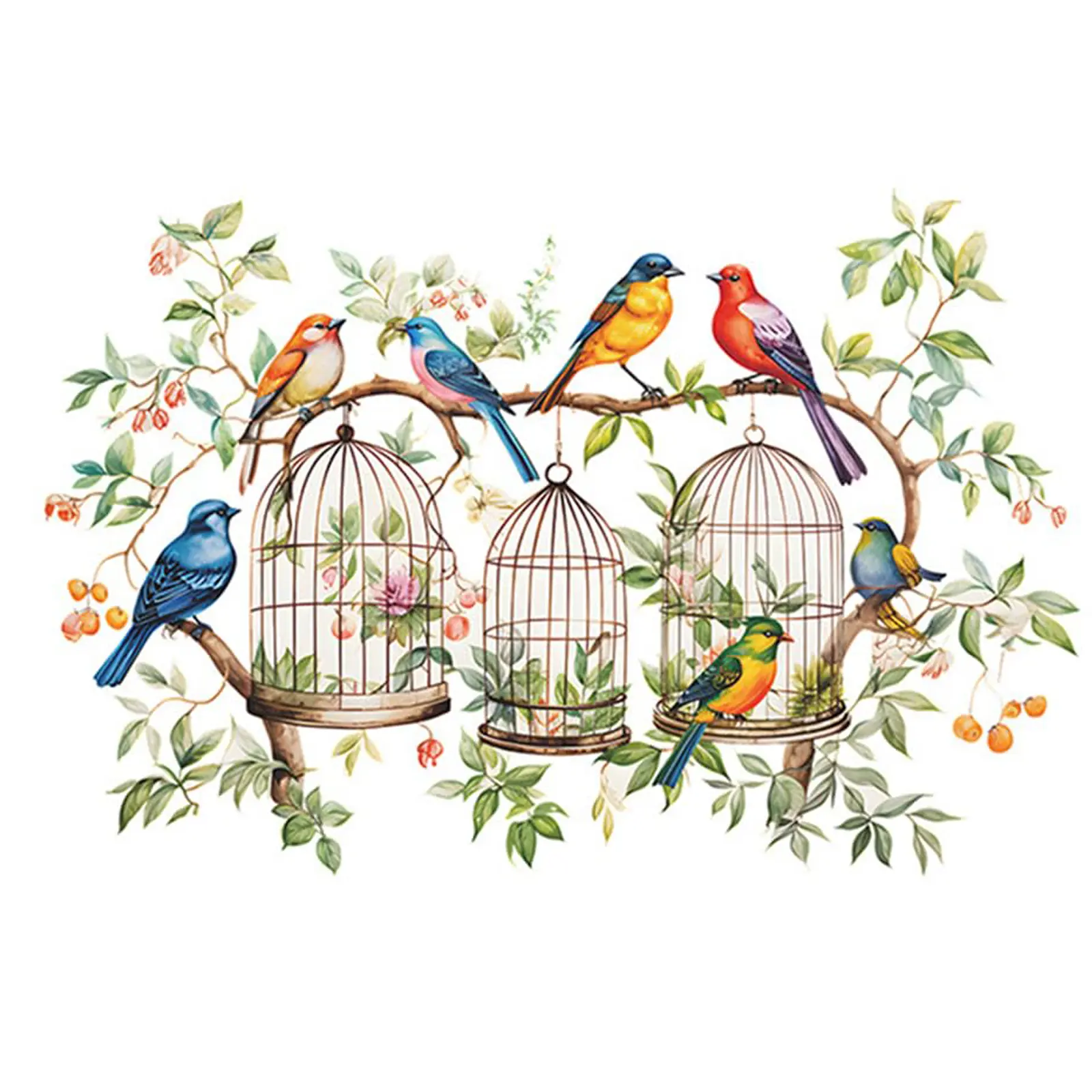 Watercolor Birds Branches Wall Decals Lifelike Lovely Birds Decor Peel and Stick Removable Wall Stickers Creative Flying Bird Sticker for Living Room