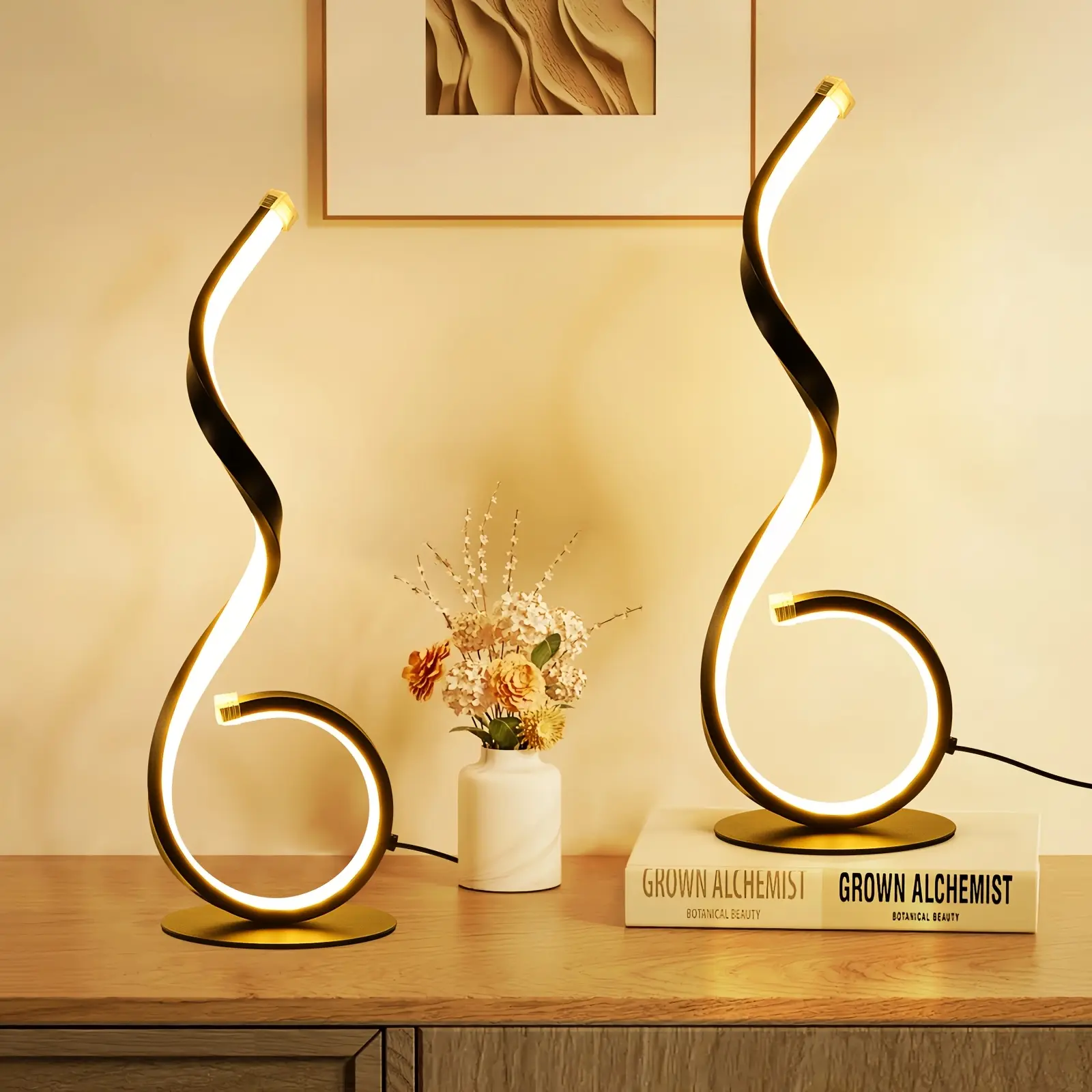 1/2pcs Modern Spiral Table Lamp, 3-color LED Dimmable Portable Desk Light Multi-function Space-saving Design USB Charging, Suitable For Bedroom Study Room Office Decorative Table Lamp In 1pc Black&White