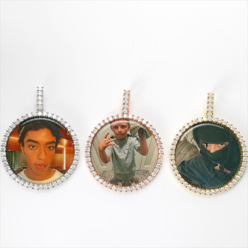 [ICE HUE]18K Gold Vacuum Plated Copper with 5A+ Sri Lanka Zircon DIY Custom Memory Round Colorful Photo Pendant With Necklace Miami Italy Mexico & Micro Inspired for Women & Men Jewelry,Daily Wear,Casual Fashion,Gift Idea,,Classic,Hip Hop,Simple