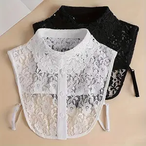 2pcs Beautiful Lace Fake Collar - Versatile Professional Shirt Collar in Black and White - Breathable Lace Doll Collar Inner Wear Decoration 4G-
