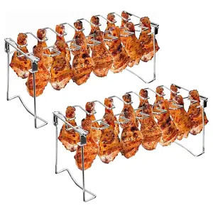 2PC Chicken Leg and Wing Rack, 14-Slot Stainless Steel Roasting Stand, Premium Grill Rack For Smokers, Ovens & Charcoal Grills, Essential Barbecue Accessory For Perfectly Cooked Poultry