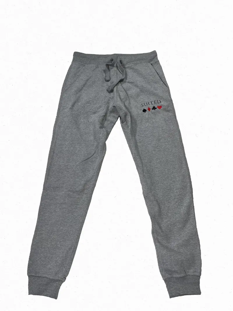 Suited Apparel Grey Sweatpants - Casual Fitted, Embroidered and Screen Printed - Fleece Material