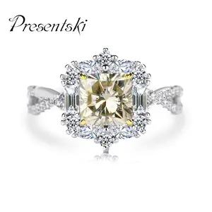Presentski 925 Sterling Silver 2CT Yellow Cushion synthetic Moissanite Ring Fashion and Personalized  Ring
