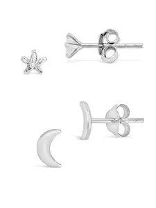 Sterling Forever Sterling Silver Crescent & CZ Star Stud Set - 14K Gold Plated Dainty Moon and Star Earrings for Women - Delicate Cubic Zirconia Stud Earring Duo.