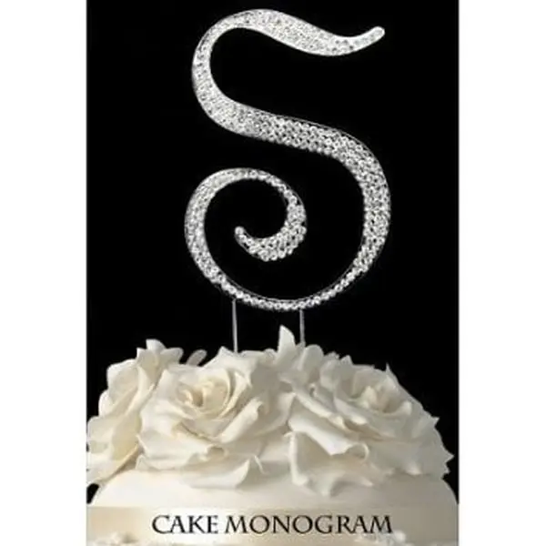 De Yi Enterprise 33015-S Monogram Cake Toppers - Silver Rhinestone - S