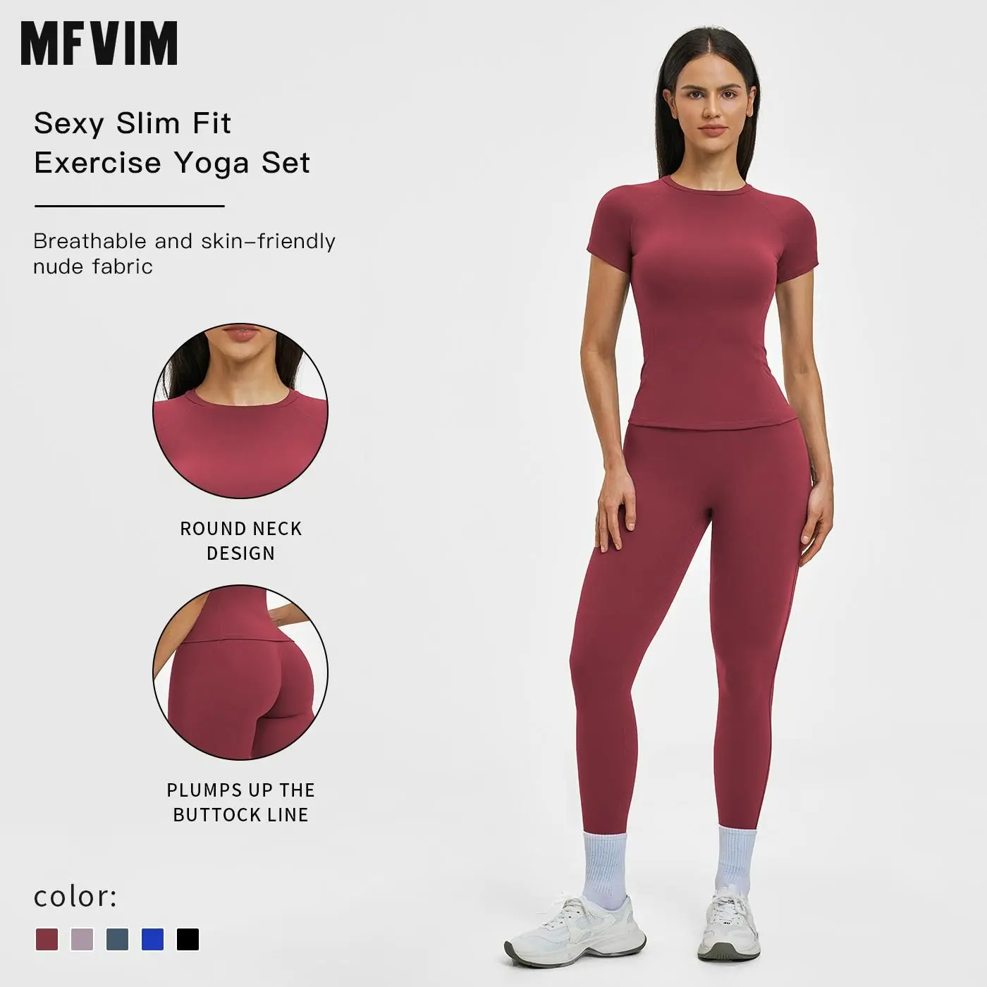 MFVIM Women's 2-Piece Slim-Fit Sweatsuit Set - Brushed Crew-Neck Short-Sleeve T-Shirt, Below-the-Ankle Yoga Bottoms - Female Workout Running Clothes, T-Shirts, Short Sleeve Tops, Athleisure Wear, Womens Fitness, Yoga Running, Gym Ootd, Yoga & Run
