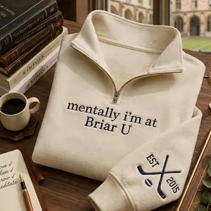 Briar University Graham 44 Quarterzip Sweatshirt, Briar U Embroidered Shirt, Off Campus Series Bookish, Hockey Romance Sweatshirt Gift