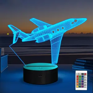 Gulfstream Airplane Night Light, 3D Illusion LED Aircraft Lamp with Remote & Touch Control, Aviation Room Decor, Birthday Gift for Boys, Men & Plane Lovers